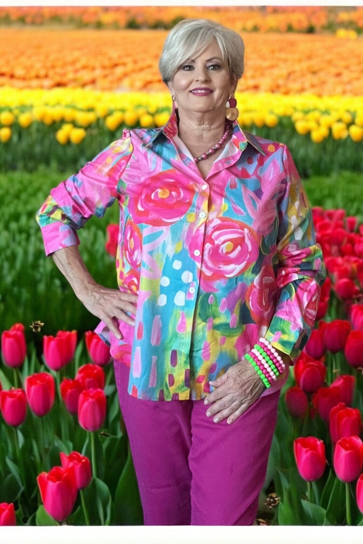 Women’s Vibrant Multicolor Floral Print Casual Shirt – Bright, Chic, and Striking