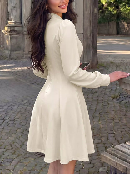 Keyhole Neckline Long Sleeve A-Line Mini Dress