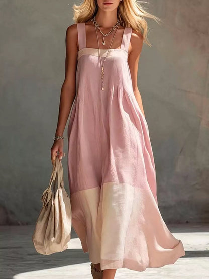 Color-Block Sleeveless Linen-Blend Midi Dress