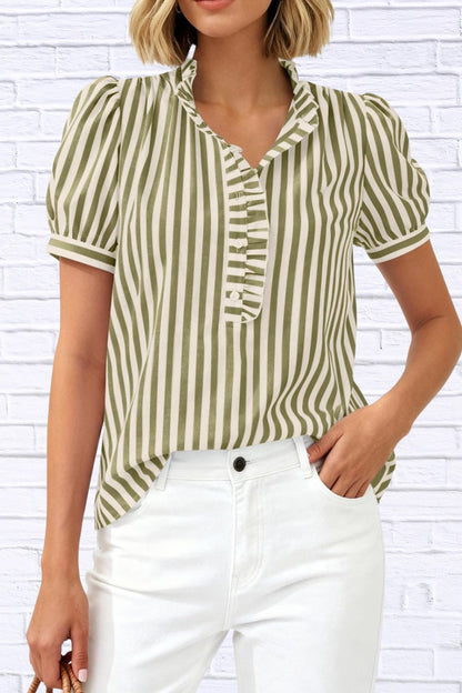 Frill Striped Puff Sleeve Blouse | Chic Women’s Top