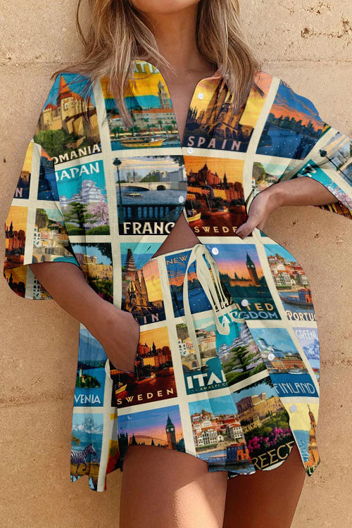 Landmark attractions printing two-piece set