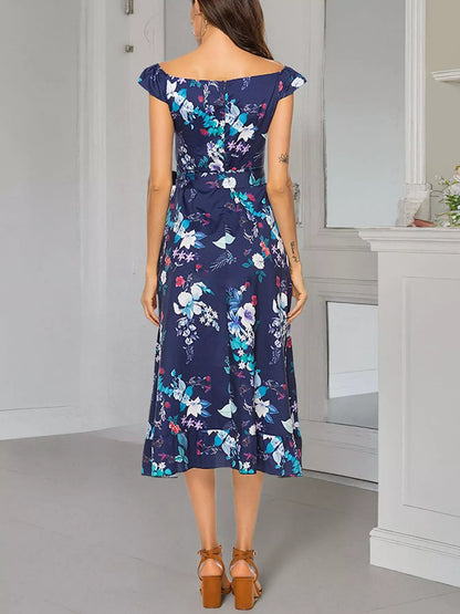 Floral Print Off Shoulder Midi Dress
