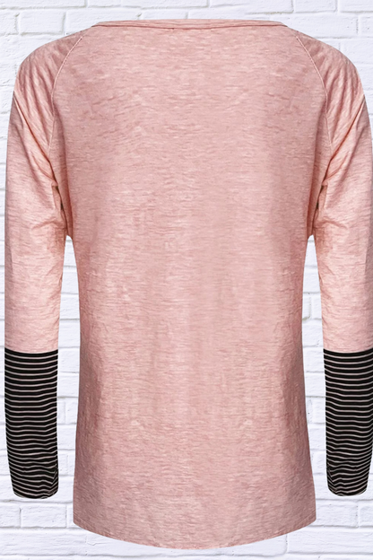 Full Size Striped Quarter Button Long Sleeve T-Shirt