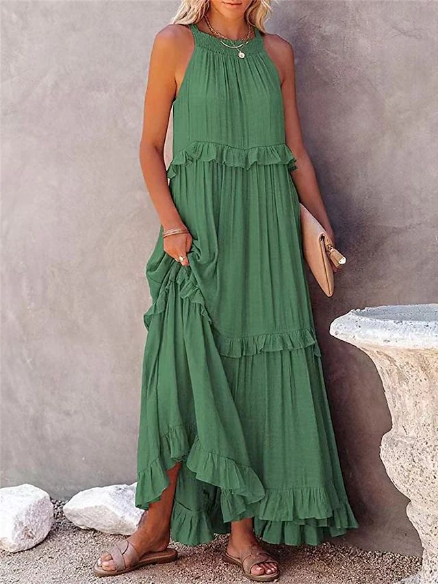 Long Ruffled With Swing Beach Maxi Dress