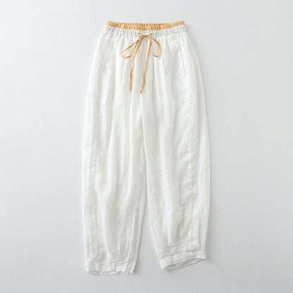 Summer thin elastic waist cropped wide-leg pants