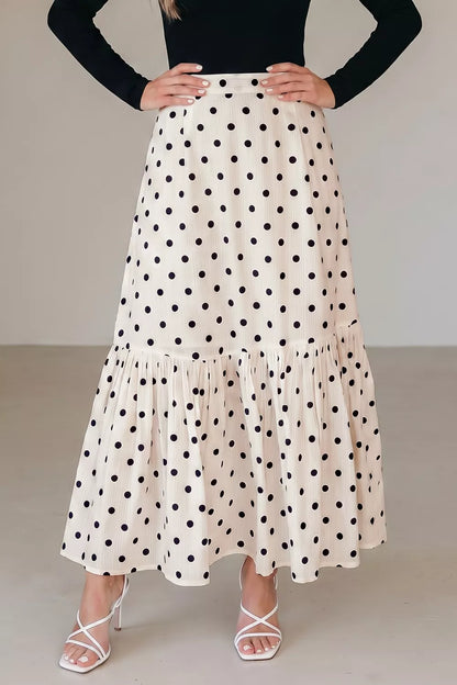 Polka Dot Ruffled Slit Maxi Skirt