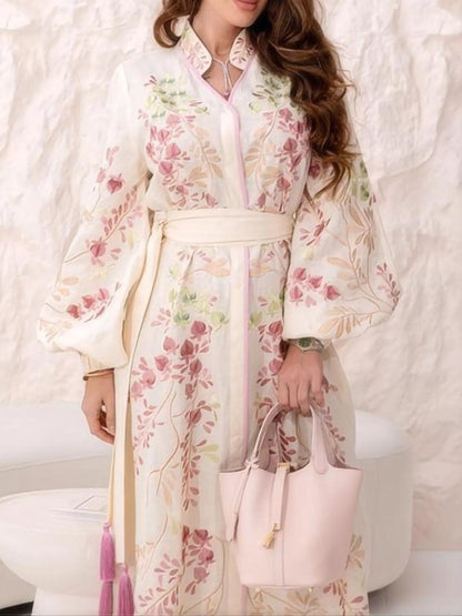 Amara's Floral Tie Waist Long-Sleeve Maxi Dress