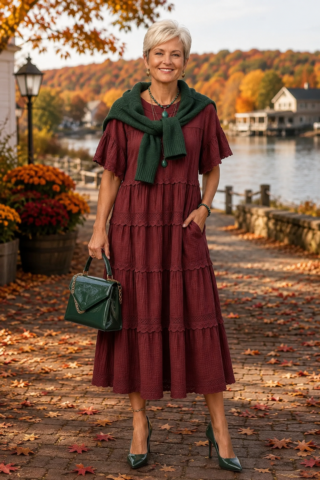 Plus Size Tiered Ruffle Sleeve Midi Dress with Pockets