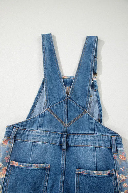 Vintage Rose Printed Pleated Loose Denim Overall