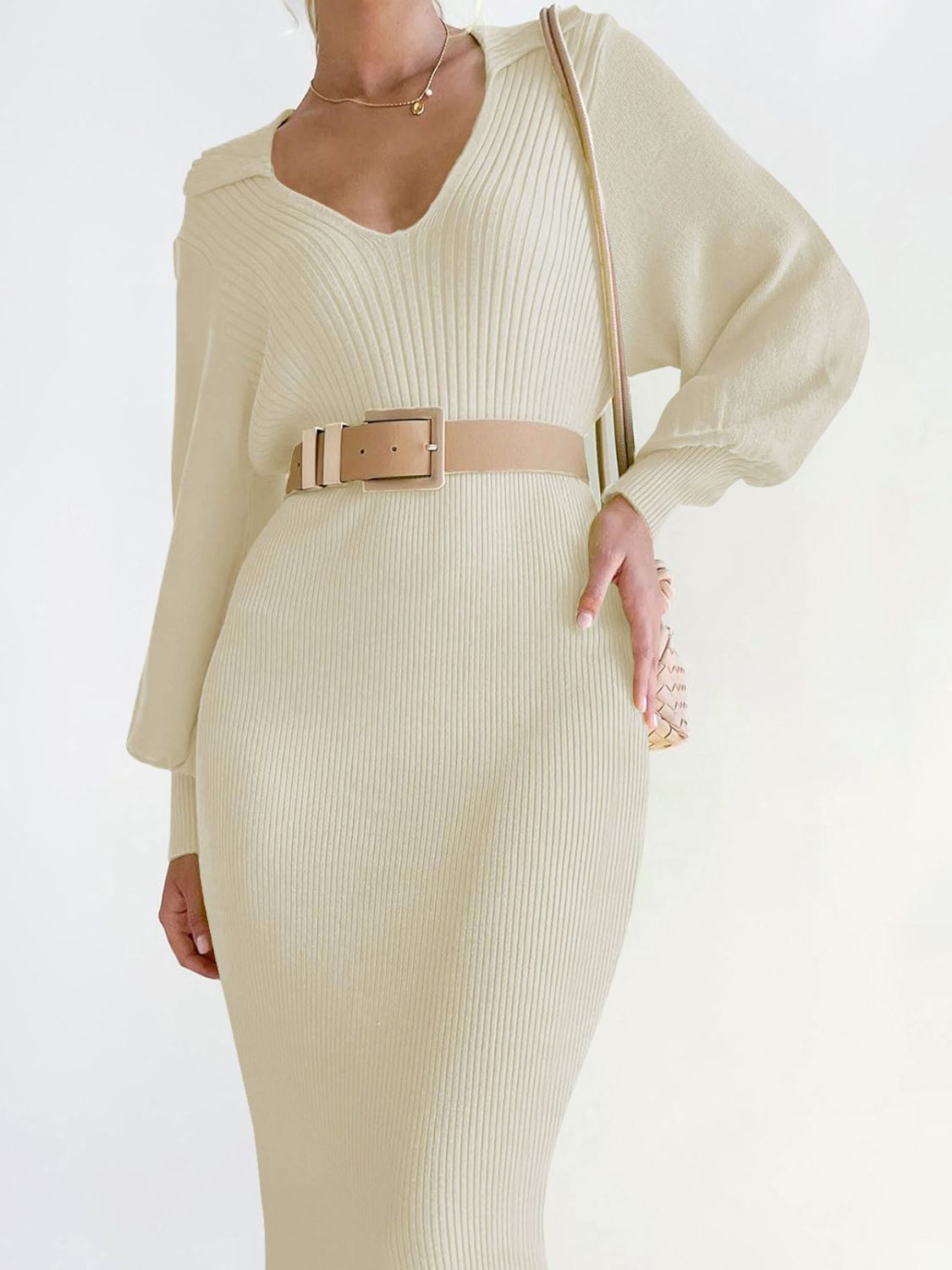 Blue Zone Planet | Tied Long Sleeve Wrap Sweater Dress