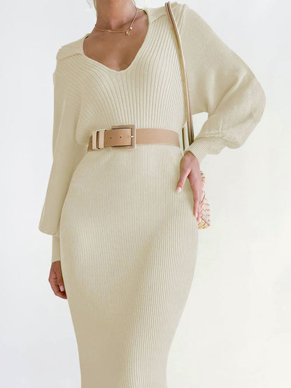 Blue Zone Planet | Tied Long Sleeve Wrap Sweater Dress