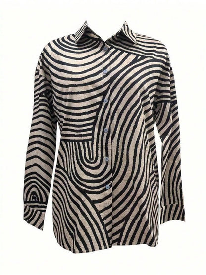 Striped Print Long Sleeve Button-Down Shirt