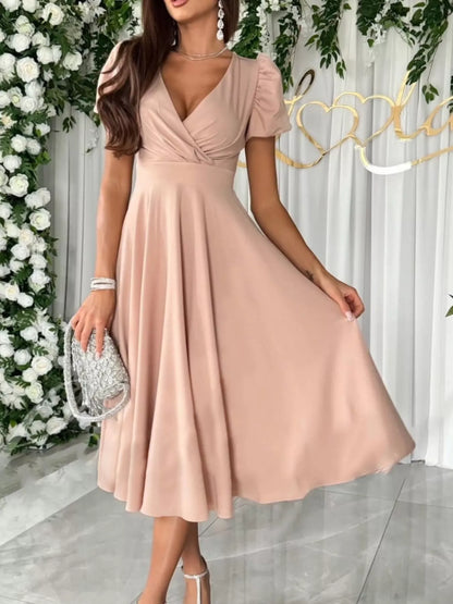 Surplice Puff Sleeve Midi Dress