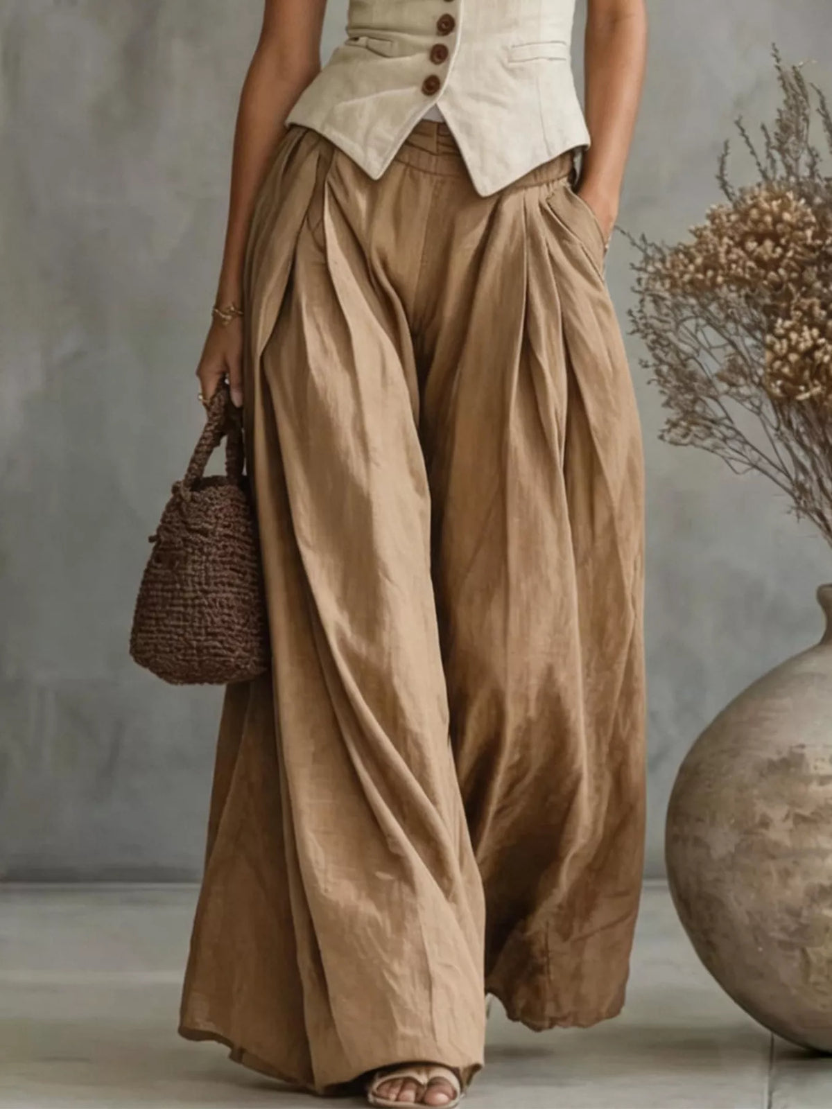 High-Waisted Pleated Wide-Leg Pants