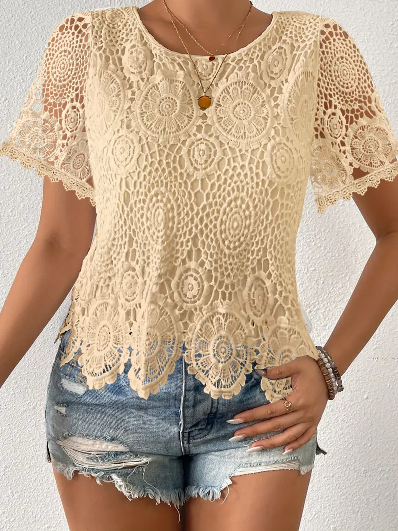 Lace Short Sleeve Blouse