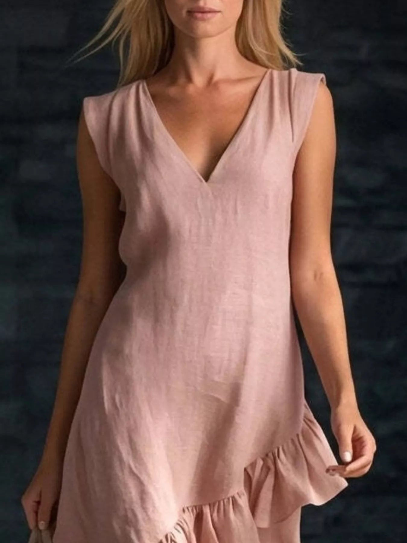 Full Size Ruffled Asymmetrical Hem V-Neck Sleeveless Dress Plus Size