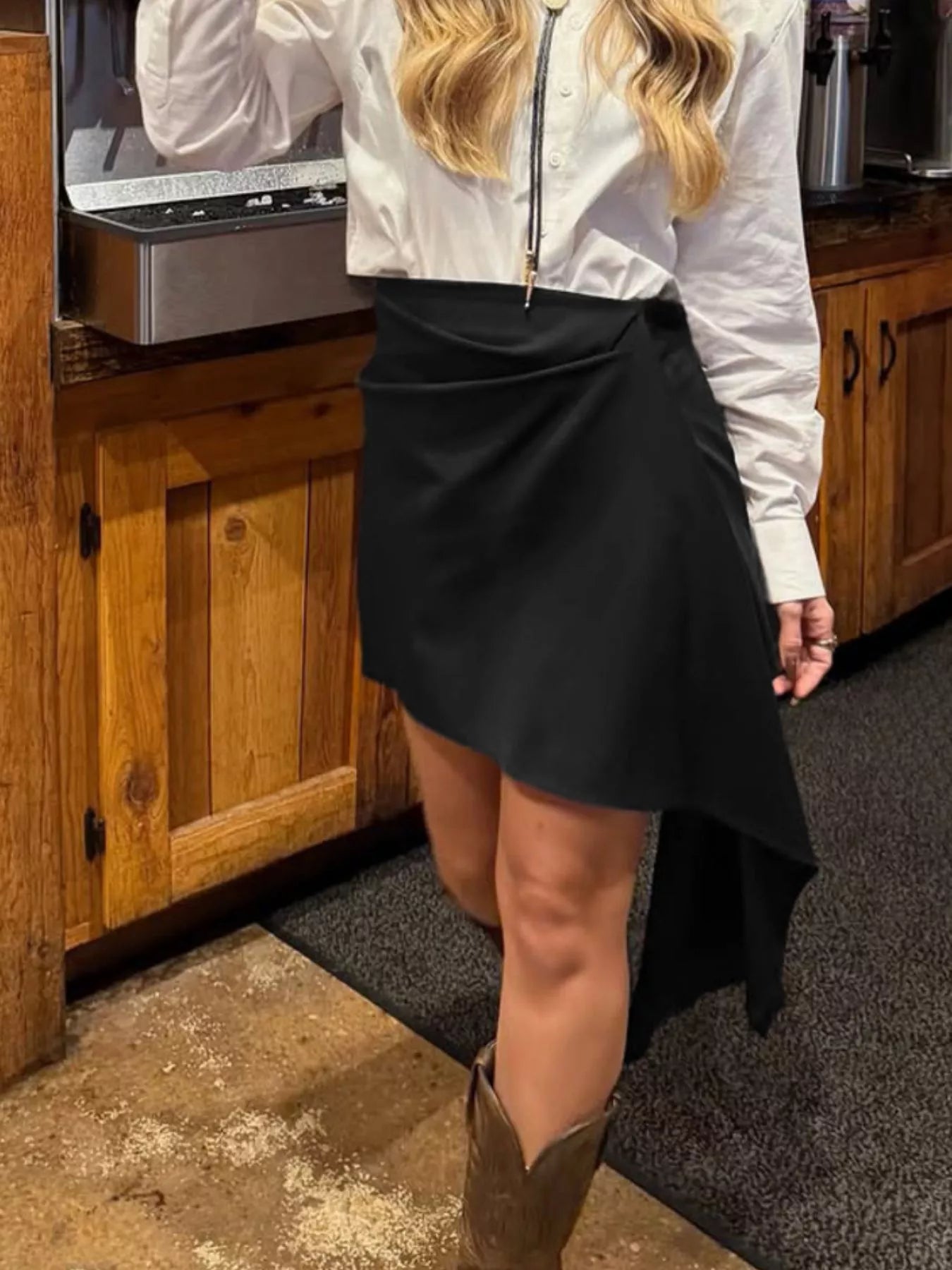 Asymmetric High-Waisted Draped Mini Skirt