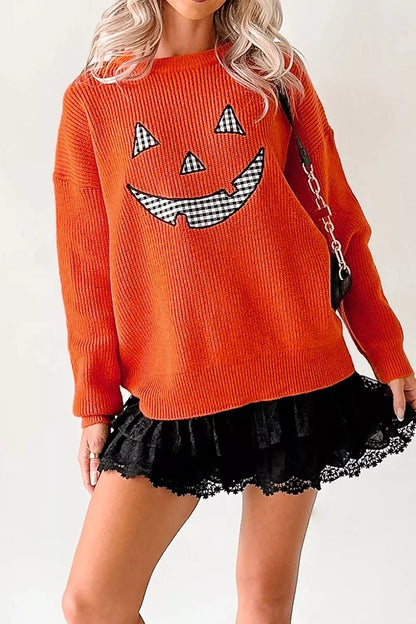 Drop Shoulder Long Sleeve Round Neck Halloween Sweater