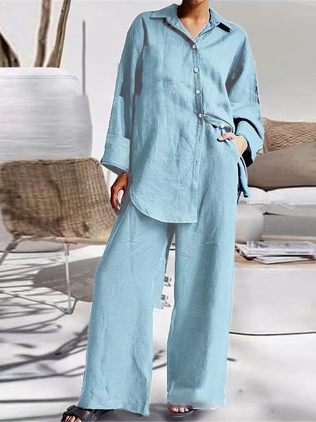 Casual Long Sleeves Shirt Loose Pants Two-Pieces Suit