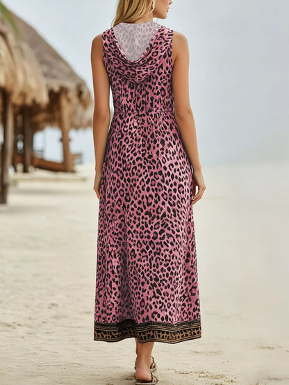 Leopard Zip Front Hooded Dress