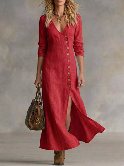 Slit Button-Down Midi Dress