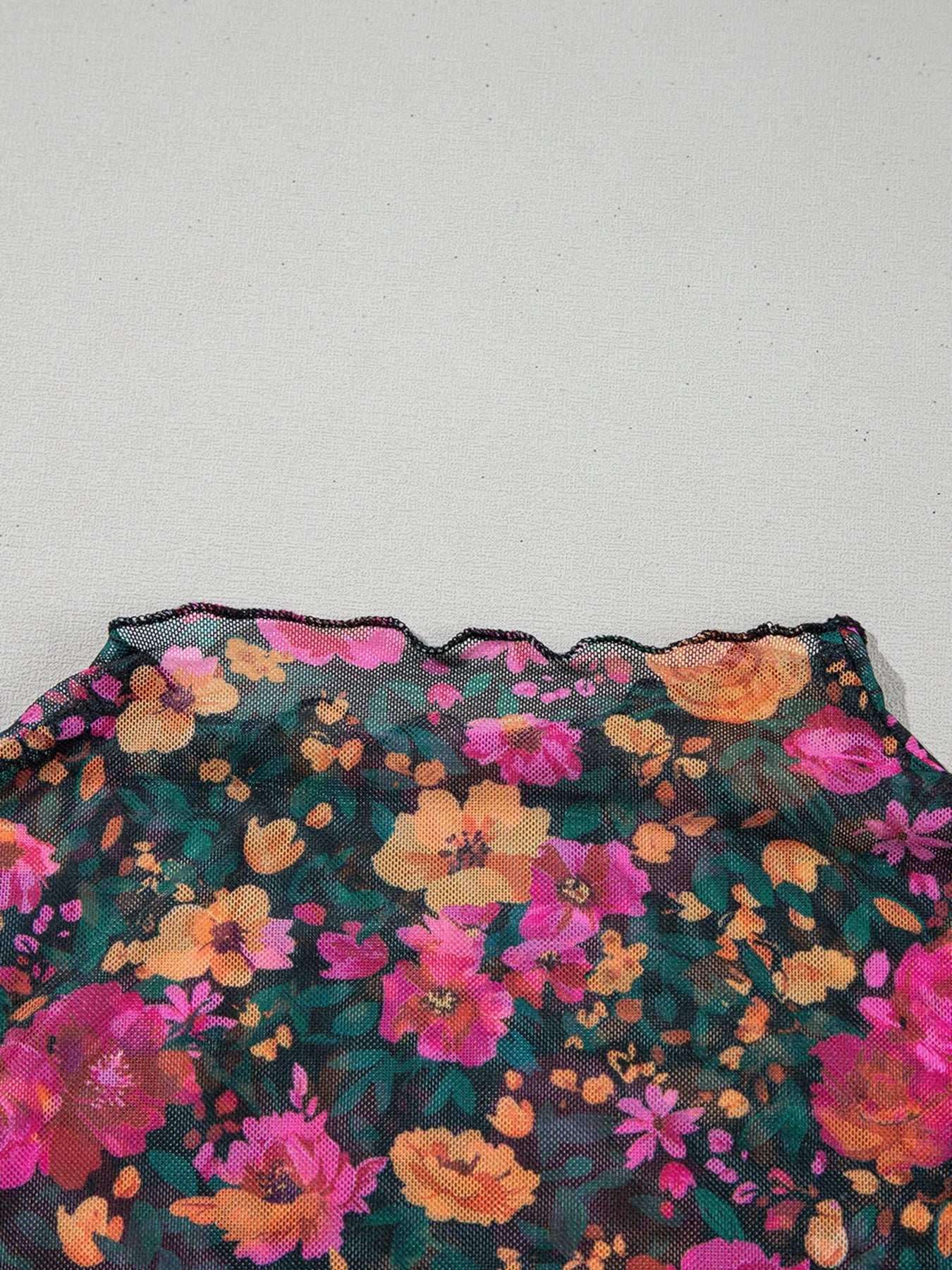 Floral Print Mock Neck Short Sleeve Top
