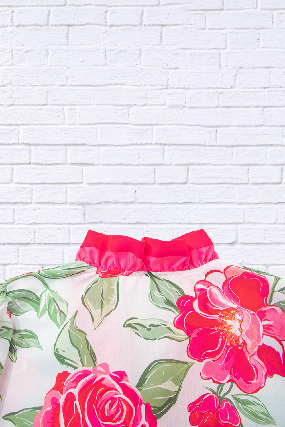 Floral Frilled V-Neck Short Sleeve Blouse