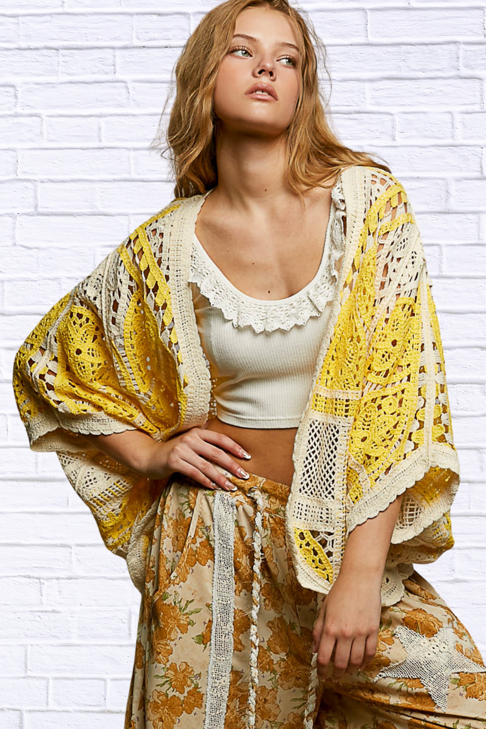 Golden Glow  Open Front Crochet Cardigan with Scalloped Edge