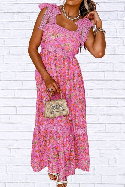 Floral Lace Wide Strap Square Neck Maxi Dress for Women