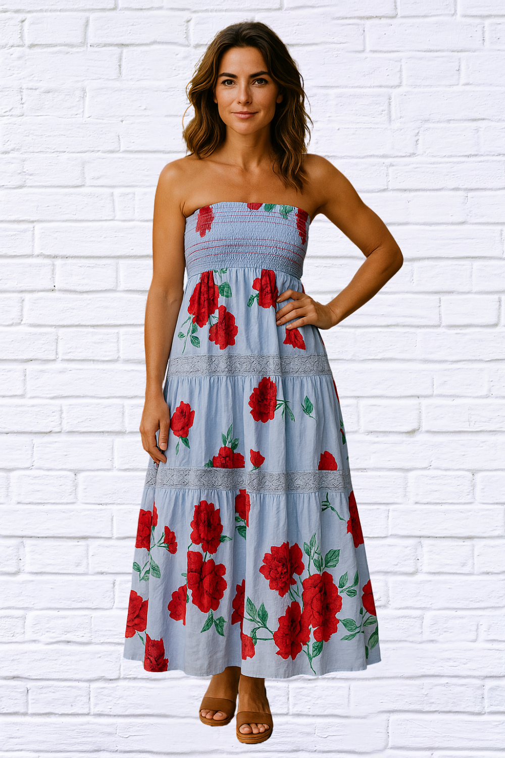 JADE DRESS - Periwinkle and Red Big Flower Print