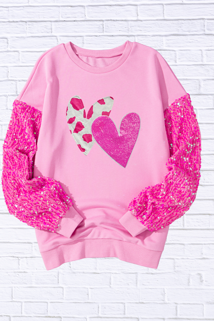 Valentine’s Day Sequin Heart Long Sleeve Sweatshirt
