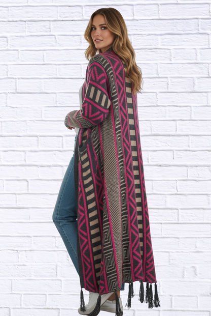 Printed Shawl Cardigan with Fringed Hem – Cozy, Stylish, and Perfect for Layering!