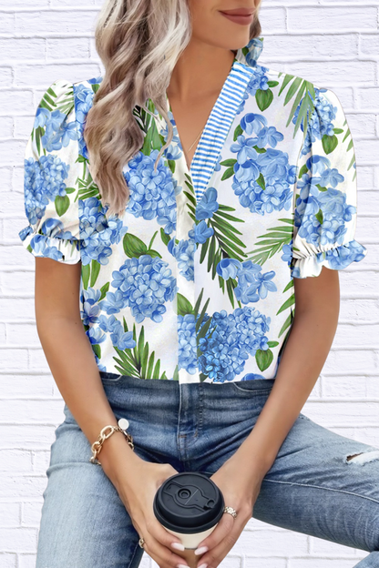 Palm Floral Patchwork Blouse