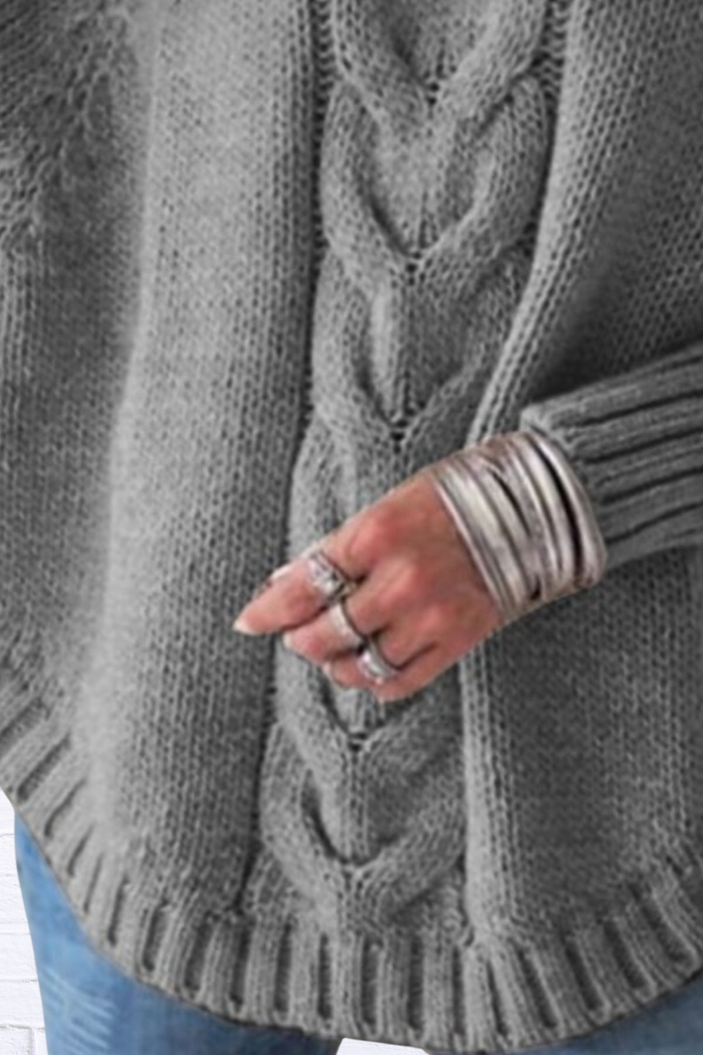 Full Size Cable-Knit Long Sleeve Sweater Plus Size