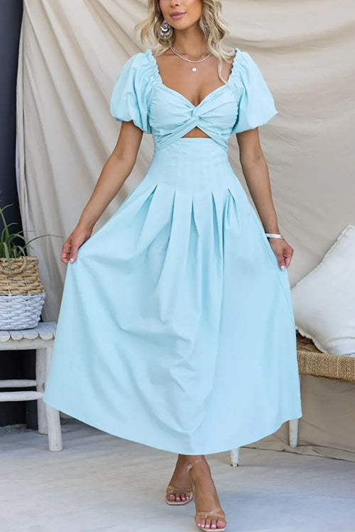 Rosiedress Twist Front Puff Sleeves Cut Out Pocketed Maxi Dress