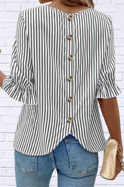 Striped Round Neck Half Sleeve Casual Blouse