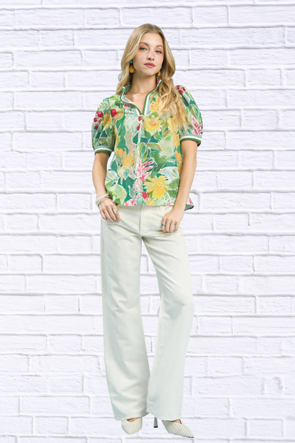 Umgee Jacquard Bloomscape Print Top