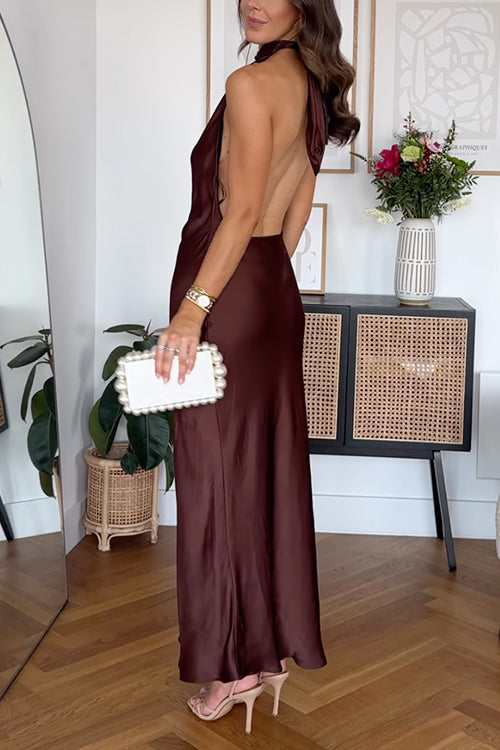 Rosiedress Halter Backless Satin Maxi Party Dress