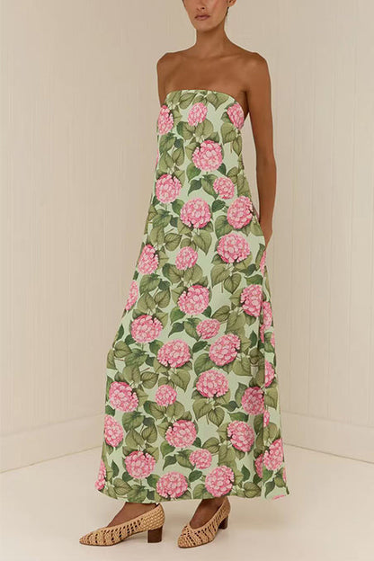 Strapless Tube Jardin Print Maxi Dress