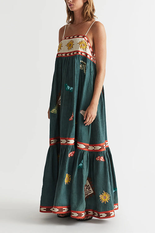 Rosiedress Spaghetti Strap Backless Printed Swing Maxi Sun Dress