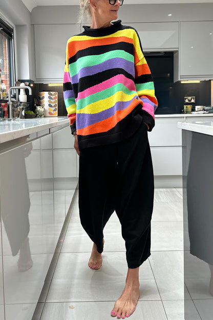 Drop Shoulder Colorful Striped Sweater