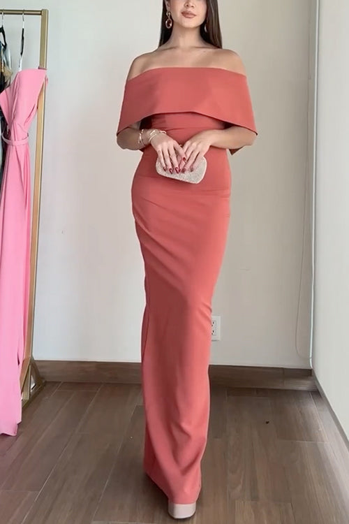 Elegant Off Shoulder Bodycon Maxi Party Dress Sunset