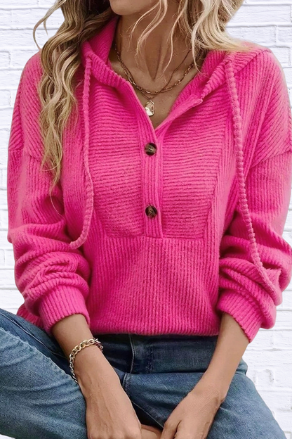 Button-Front Drawstring Hoodie