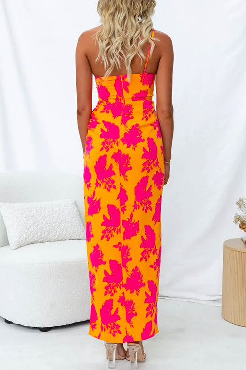 Rosiedress One Shoulder Side Split Printed Cami Maxi Dress