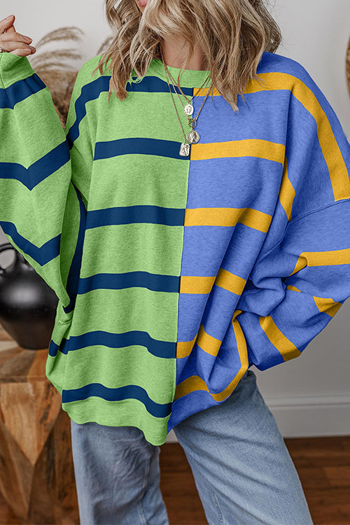 Rosiedress Long Sleeves Color Block Striped Oversized Sweatshirt