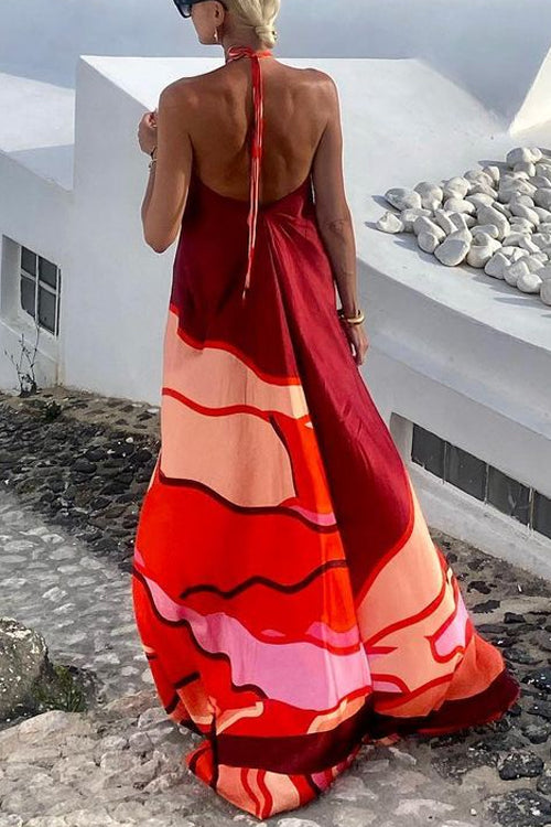 Rosiedress Halter Backless Printed Swing Maxi Vacation Dress