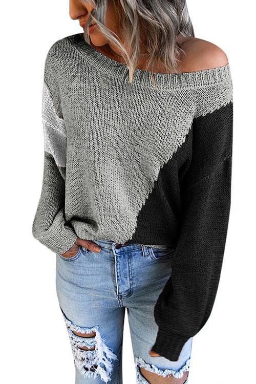 Rosiedress Triple Color Block Knit Sweater Gray