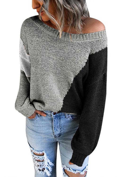 Triple Color Block Knit Sweater Gray
