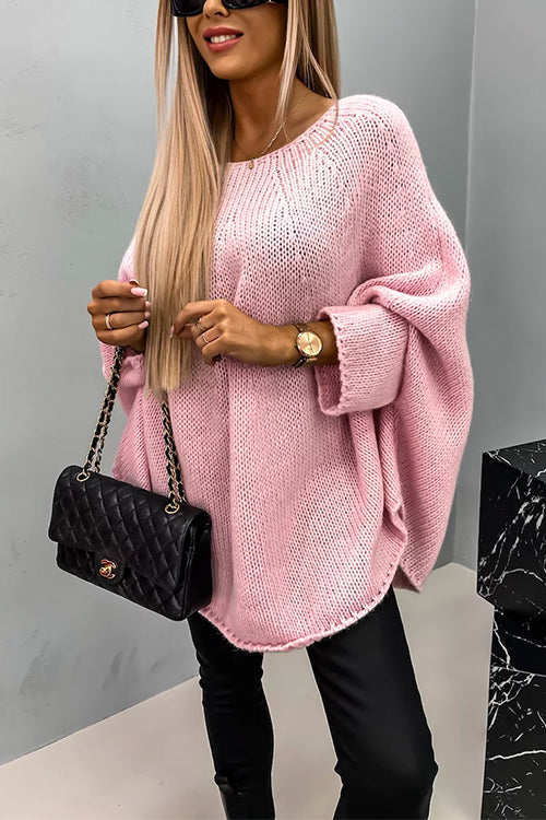 Batwing Sleeves Cozy Overisized Pullover Sweater Pink