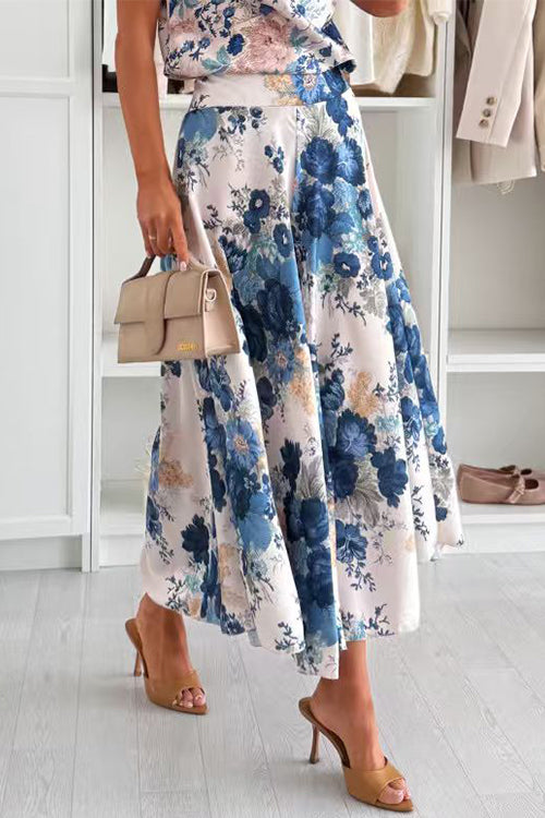 High Waist Floral Print Wide Leg Cropped Pants